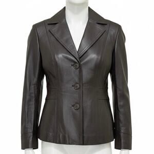 East 5th Women's P S Genuine Leather Jacket Chocolate Brown Y2K Blazer Coat NWOT